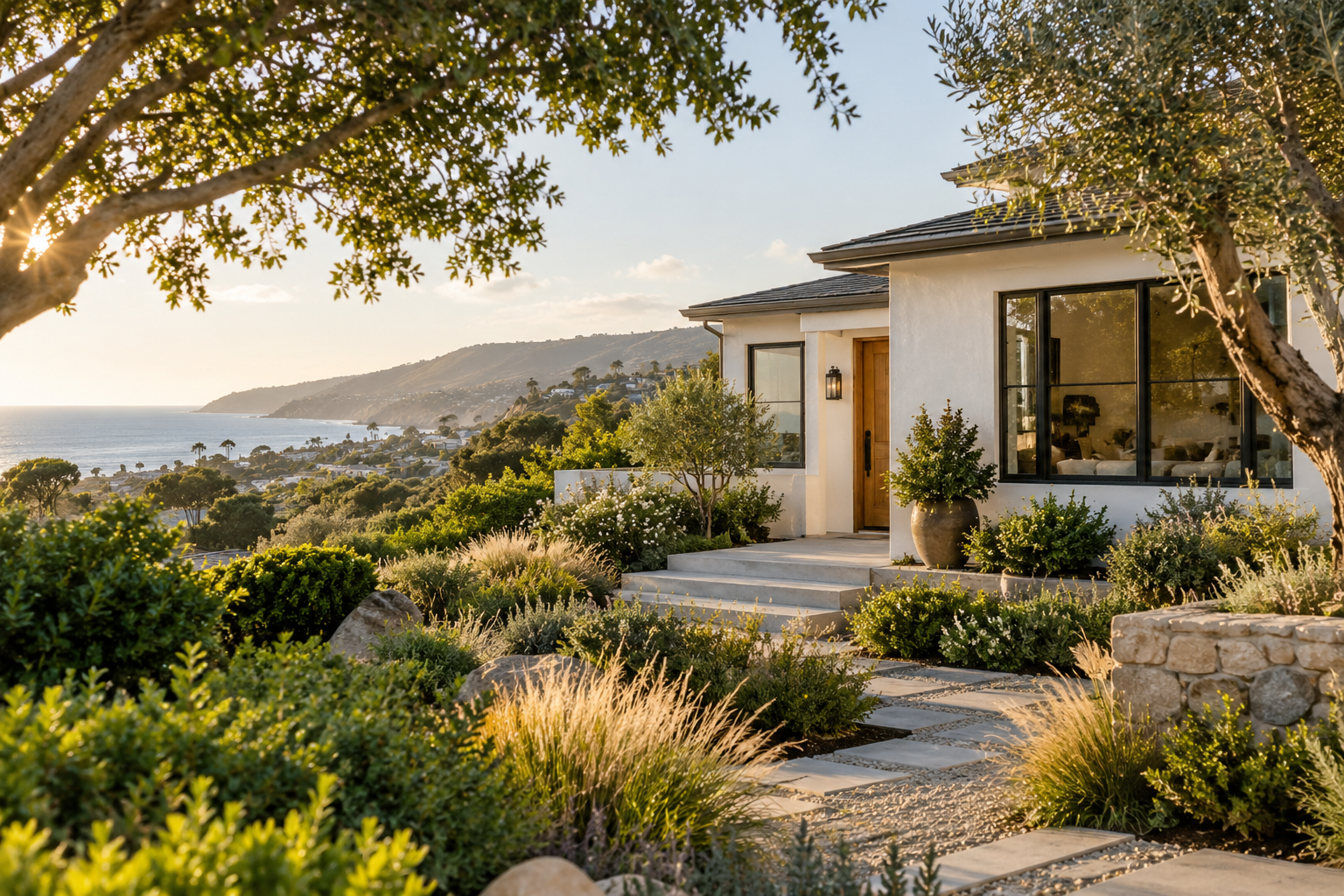 Contemporary California home set above the Pacific coast